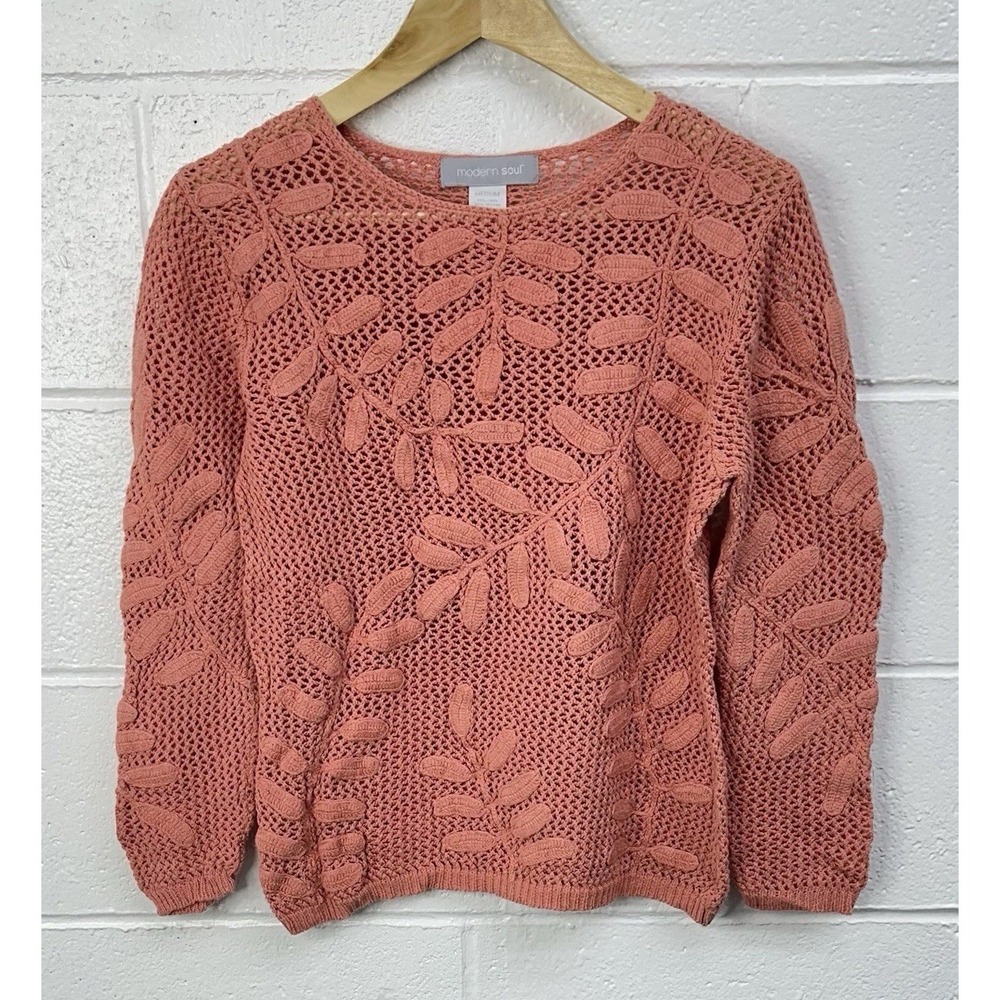 Modern Soul Linen Blend Vine Floral Loose Knit Sweater /‎ Medium